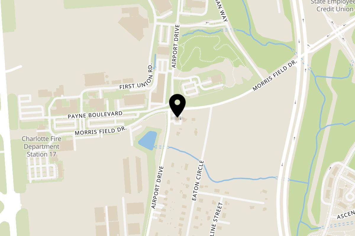 Map showing the location of Mr G's on 5027 Morris Field Dr A in Charlotte
